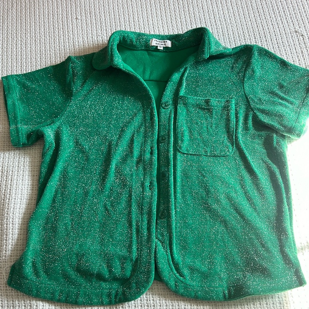 Small Green Frankie’s Bikinis Terry Button Up